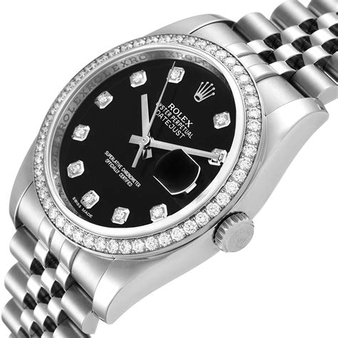 rolex datejust black dial smooth bezel|rolex diamond bezel 36mm.